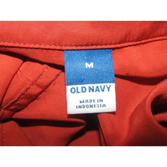 Old Navy Orange Rayon Shirt Mini Dress sz M Dawstring Waist Pockets Boho Cottage - Picture 3 of 6